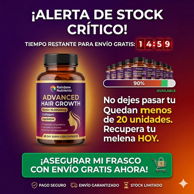 Detén la caída y recupera tu brillo con las cápsulas Hair Growth de Rainbow Nutrients.